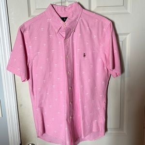 Pink Ralph Lauren Slim Fit Short Sleeve Button Down